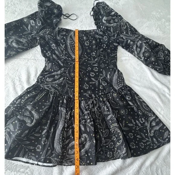 Anthropologie Maeve Long Sleeve Square Neck Drop Waist Mini Dress Black Sz Md - Picture 5 of 8